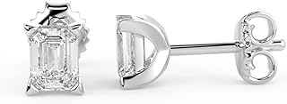 14k White Gold Push Back Emerald Cut Diamond Stud Earrings for Women Featuring 1/2 Carat Lab Grown Diamond, G-H Color, VS1-VS2 Clarity, Artisan-crafted in India by Carbon Atelier