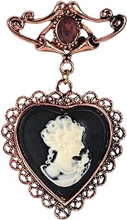 Gyn&Joy Copper Tone Purple Crystal Stone Vintage Victorian Heart Cameo Lady Women Brooch Pin