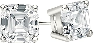 ALLORYA 0.50 Carat Lab Grown White Diamond Asscher Cut 4-Prong Basket Stud Earrings for Women in 18K Gold