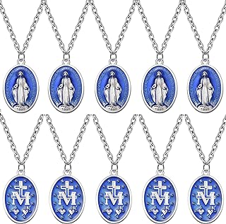10 Pieces Virgin Mary Necklace Jewelry Our Lady of Guadalupe Medal Catholic Medalla Milagrosa De La Virgen Maria Necklace Pendant With 20 Inch Stainless Steel for Women Man