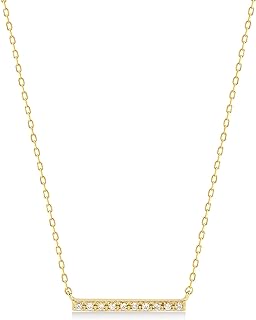 Diamond Bar Necklace for Women | 14k Real Gold French Set Diamond Bar Necklace | 14k Gold Long Bar Pendant Necklace | Delicate Diamond Jewelry | Gifts for Birthday, 18"