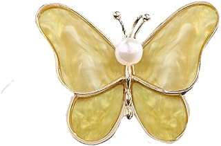 Pearl Butterfly Brooch Women Enamel Insect Pin Lapel Pin Safety Pin Yellow Animal Brooch Badge for Women Girls Wedding Banquet Birthday Party Clothes Scarf Hat Decoration Gifts for Women Girls