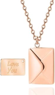 Envelope Love Letter Necklace for Women Stainless Steel Love You Secret Gift Message Engraved Locket Jewelry Pendant Couples and Family