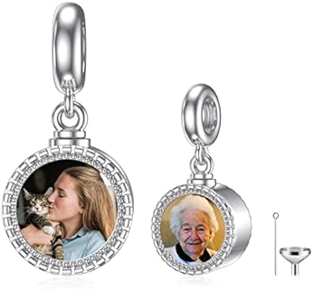 Personalized Heart Photo Cremation Urn Charm for Ashes 925 Sterling Silver Custom 2 Picture Image Bead Fit Snake Bracelet Keepsake Memorial Locket for Women Mom