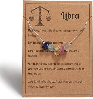 Natural Stone Zodiac Sign Choker Necklace for Women, Raw Crystals Zodiac Necklace Horoscope Healing Gemstone Crystals Astrology Jewelry