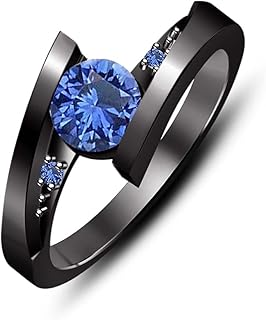1.50 Ctw Round Cut Lab Created Blue Sapphire Solitaire Engagement Wedding Ring 14K Black Gold Plated For Women