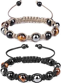 Lobster Claw Clasp, Triple-Protection Bead Bracelet - Genuine Tigers Eye, Black Obsidian & Hematite Beads with Bead Chain, Unisex - Brings Luck, Prosperity & Happiness