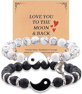 Beaded Couples Bracelet, Heart Bracelets His and Hers Yin Yang Matching Couple Bracelets Long Distance Relationship Bracelet for Valentine's Day Boyfriend Girlfriend Jewelry Gift