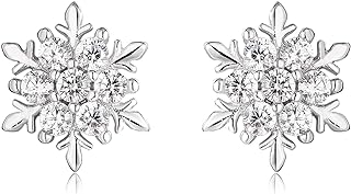 LAXPICOL 925 Sterling Silver Lovely White Cubic Zirconia CZ Snowflake Stud Earrings For Women Fashion Jewerly