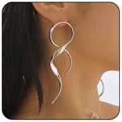 Spiral Silver Drop Earrings Geometric Gold Statement Earrings Long Dangle Earrings Asymmetrical Abstract Earrings for Women Fashion Bold Earrings