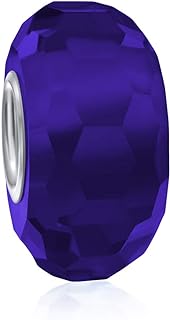 Bling Jewelry Translucent Solid Color Murano Faceted Glass Charm Bead For Women For Teen .925 Sterling Silver Core More Colors