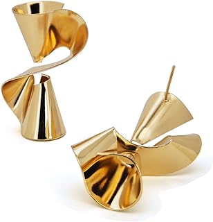 Mumu Cabin Nugget Earrings for Women Stud with 14K Gold Plated, Thick Lightweight Style for Girls, Looks Luxury MU002