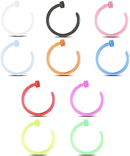10pcs 20G Colorful Open Nose Rings for Women Men, Lightweight Bioflex Acrylic Neon Nose Rings, Versatile Piercing Retainer Jewelry - Tragus Cartilage Helix Daith Lobe Earrings Eyebrow Rings