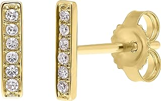 DISENO Diamond Earrings in 10k Yellow Gold Bar Stud Earrings with Natural Diamonds 0.07 Carat (F-G Color, SI1-SI2 Clarity) for Women Mothers Day fine Jewelry Gifts for Mom Wife Birthday