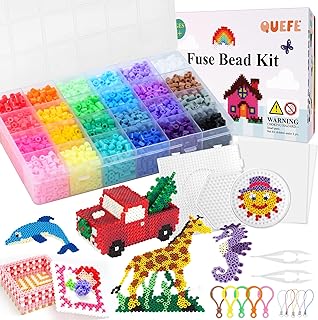 QUEFE Perler Bead Bracelet Kit in Vibrant Colors with Colorful Hooks for Kids - 24 Colors Fuse Beads Set for Creative Crafting & Christmas Gifts