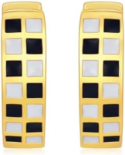 Sterling Silver Checkered Hoop Earrings with Cubic Zirconia for Women and Girls - Small Round Design