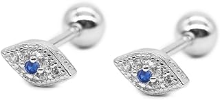 Blue Evil Eye CZ Stud Earrings for Women & Girls, 925 Sterling Silver with Screw Back, Delicate Dainty Hypoallergenic Mini Studs, Ideal Birthday or Special Occasion Gift