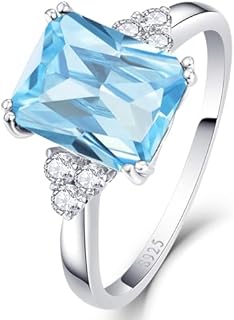 8x10mm Simulated Gemstone Ring 925 Sterling Silver Emerald Cut Sapphire|Emerald|Amethyst|Cubic Zirconia Ring Square-Cut Birthstone Rings for Mothers Valentines Thanksgiving Day Size 5-10