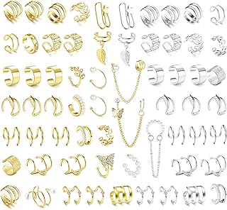 FINREZIO 64PCS Ear Cuff Earrings for Women, Non Piercing Clip On Wrap Cartilage Earrings Helix Ear Cartilage Ear Cuffs, Ear Clip Fake Earrings Adjustable