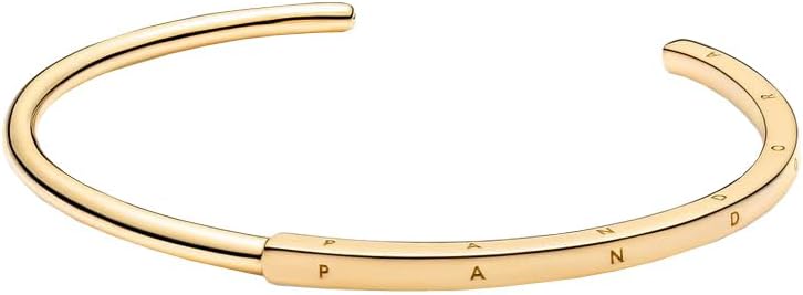 Pandora Signature Open Bangle Bracelet for Women, 6.3 Inches 14K Gold-Plated Box Chain, Hand-Finished - Perfect Elegant Gift with Box