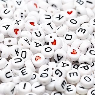 Small Acrylic Alphabet Beads in White and Red for DIY Jewelry Making by GXCHUN - Heart Shaped Bead Variety Pack for Crafting Bracelets and Necklaces - Ideal for Personalized Gifts