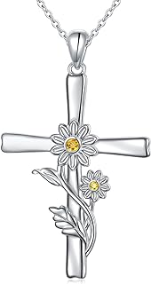 Sterling Silver Daisy Cross Pendant Necklace on Cable Chain - An Ideal Anniversary, Birthday Gift for Women, Daughter, Mom, or Wife - Dainty White Flower Design