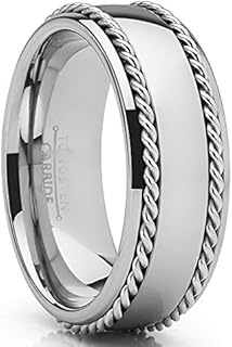 Metal Masters Co. Tungsten Carbide Wedding Band Men's Ring with Braided Stainless Steel Cable Inlay