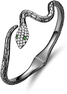 Adjustable Silver Snake Cuff Bracelet with Buckle, Snake Chain, Zircon Gemstone for Women and Girls, Serpent Wrap Bypass Design
