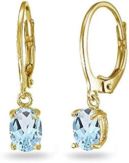 Yellow Gold Flashed Sterling Silver Genuine, Simulated or Created Birthstone 7x5mm Oval Leverback Dangle Earrings for Women Girls