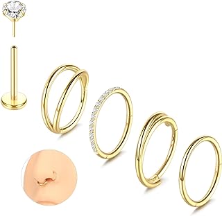 Aumeo 20G 18G 16G Nose Rings Hoops 316L Surgical Steel Double Hoop Nose Ring Septum Rings Threadless Nose Stud Tragus Helix Cartilage Daith Piercing Jewelry Silver Gold 7mm 8mm 9mm