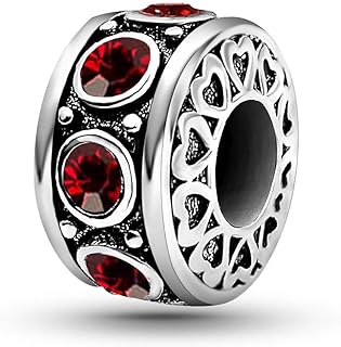 KunBead January-December Birthstone Birthday Heart Bead Charms Compatible with Pandora Bracelet for Mom Daughter Grandma Granddaughter Nana Auntie Wife Sister Best Friend