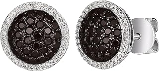Le Vian 14K White Gold Round Halo Stud Earrings With 1.25ct Black and White Diamond Cluster and Secure Push Backs for Women