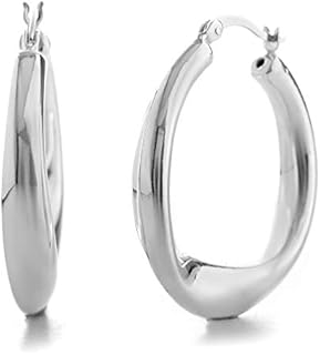 Graduated Twist Hoop Earrings in 925 Sterling Silver with U Clasp for Women, Unique Puffed Design