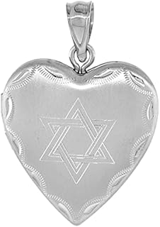 3/4 inch Sterling Silver Jewish Star of David Heart Locket Necklace for Women 16-20 inch