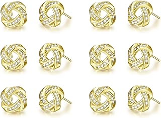 White Gold Diamond Stud Bridesmaid Earrings, Push Back Fastening for Women, Knot Design, Pack of 6 - Perfect Bridesmaid Proposal Gift