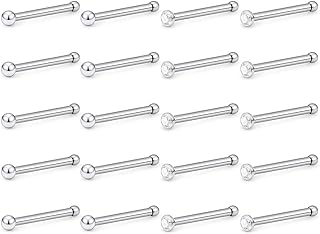 Ftovosyo Nose Ring Studs 22G 20PCS Surgical Steel Bone Nose Rings Pin Clear Diamond CZ Piercing Jewelry Women 1.5mm 2mm 2.5mm 3mm