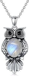 Owl Necklace 925 Sterling Silver 7mm * 9mm Oval Cut Natural or Created Gemstone Birthstone Vintage Owl Pendant Necklace
