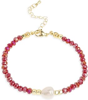 Lobster Claw Clasp Pink Beaded Bracelet, Seed Beads Healing Crystal Baroque Pearl, Brass Chain, No Gemstone, Designed for Women and Girls, Dainty Adjustable Friendship Jewelry