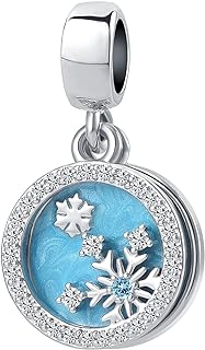 Dazzling Synthetic Crystal Snowflake Winter Dangle Charm | Green Enamel & Metal | Rhinestone Accents | Perfect for Pandora Bracelet