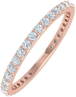 IGI Certified 10K Rose Gold Wedding Ring with 0.55 Carat White Diamond for Her, Eternity Band Design