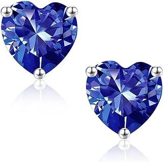 Mothers Day Gifts - 925 Sterling Silver Heart Birthstone Stud Earrings for Women Teen Girls Jewelry Gifts Mothers Day Valentines Christmas Anniversary Birthday Gifts for Women Girls