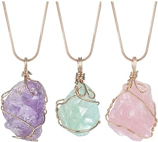 Natural Rock Quartz Pendant Necklace for Women Tumbled Raw Irregular Crystal Wrapped Gold Wire Chakra Gemstone Jewelry with 2 Different Chains