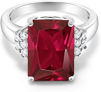 Gem Stone King 925 Sterling Silver Emerald Cut Gemstone Birthstone Engagement Ring | Emerald Cut 14X10MM | Wedding Anniversary Promise Ring For Women | Available In Size 5, 6, 7, 8, 9