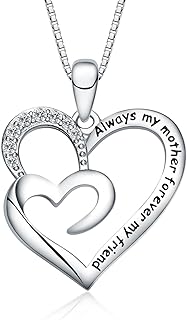 Mom Pendant Necklace Gift from Daughter, Platinum Plated with Cubic Zirconia, Spring Ring Clasp & Adjustable Box Chain, Ideal Mother's Day/Birthday Gift