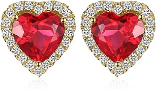 Love Forever Red Ruby Heart Stud Earrings with Sterling Silver Stud Back Finding for Women