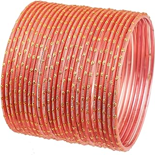 Touchstone Indian Bollywood Alloy Bangle Bracelets with Lobster Claw Clasp and Braided Chain for Women, Vintage Gold Dot Design