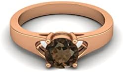 Mooneye Solitaire Engagement Ring with 6mm Round Smoky Quartz in 925 Sterling Silver for Women - Stackable Design