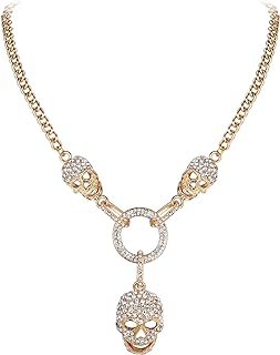 EVER FAITH Austrian Crystal 3 Skull Circle Halloween Gothic Style Pendant Necklace