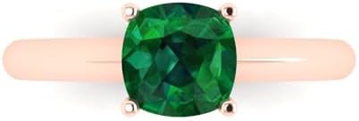 14K Rose Gold Clara Pucci Engagement Ring with 1.50 ct Cushion Cut Simulated Green Emerald, Ideal for Proposals and Anniversaries, Size 3.5