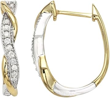 1/4 Carat Total Weight (cttw) Two-Tone Intertwine Design Diamond Hoop Earrings - 925 Sterling Silver Diamond Earrings for Women